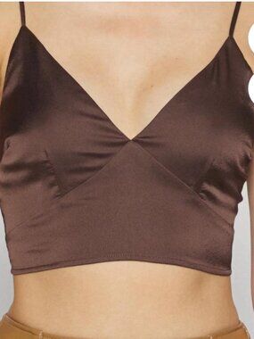 Abercrombie & Fitch Brown Satin V Neck Crop Top (Size XS)